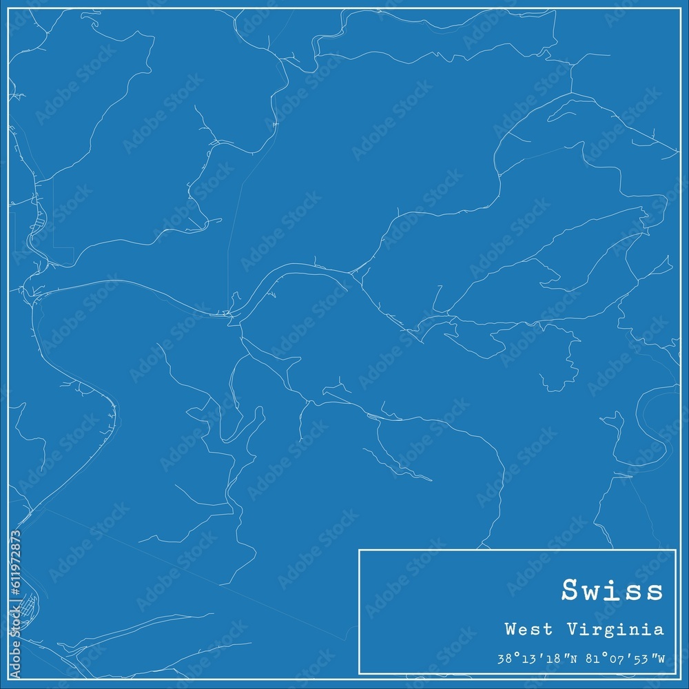 Blueprint US city map of Swiss, West Virginia. Blueprint US city map of Swiss, West Virginia.