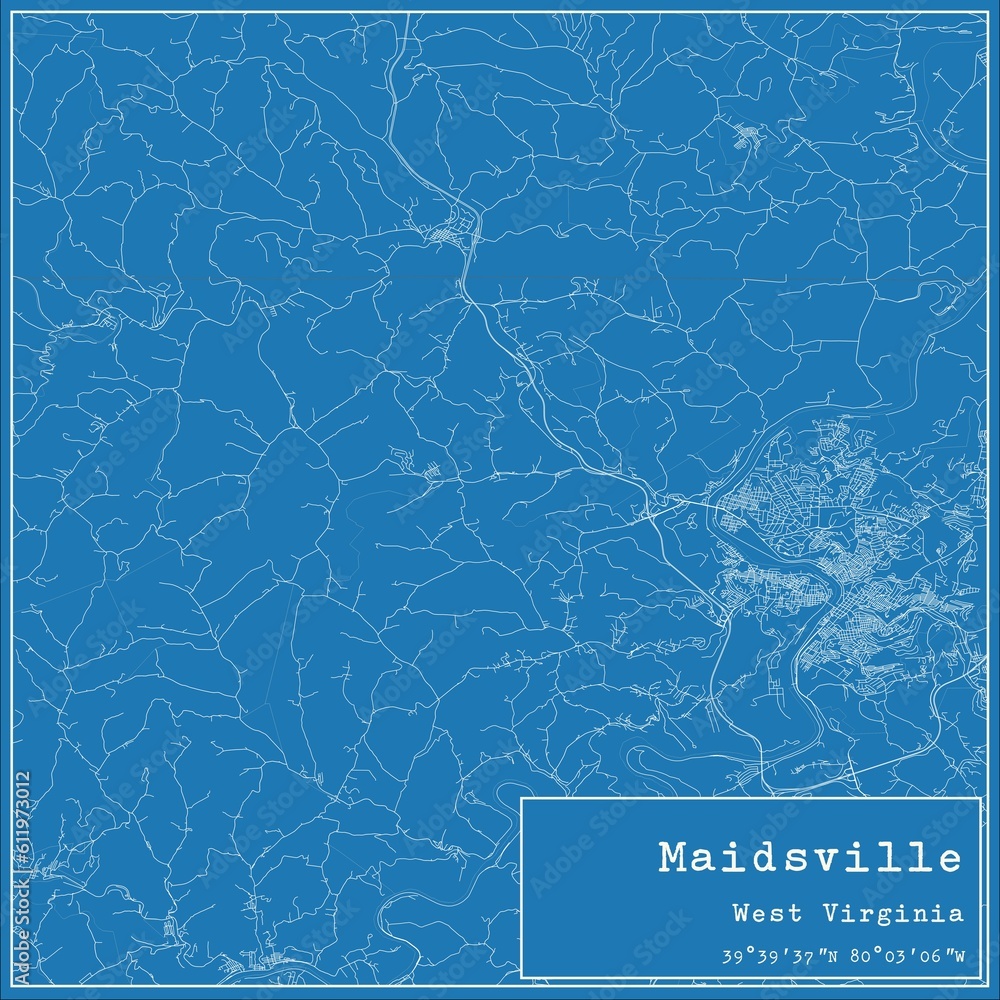 Blueprint US city map of Maidsville, West Virginia.