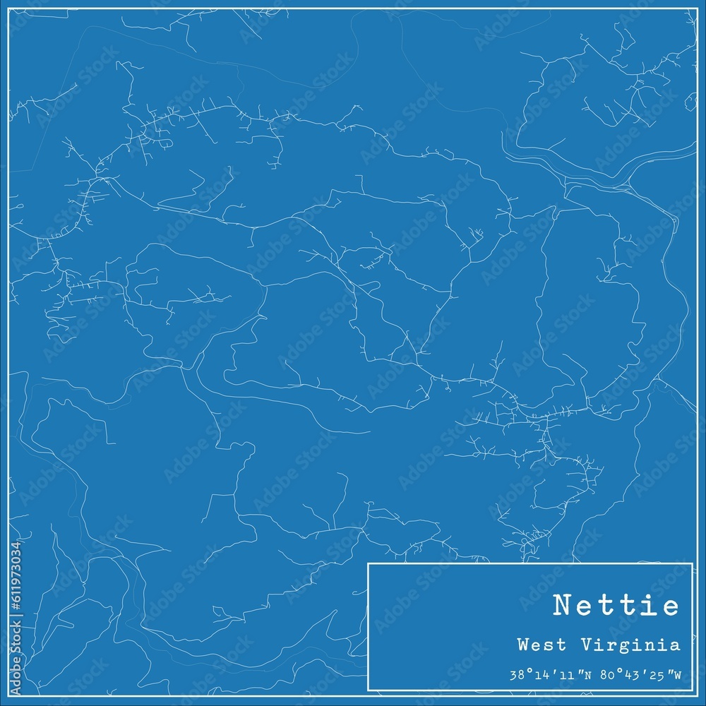 Blueprint US city map of Nettie, West Virginia.