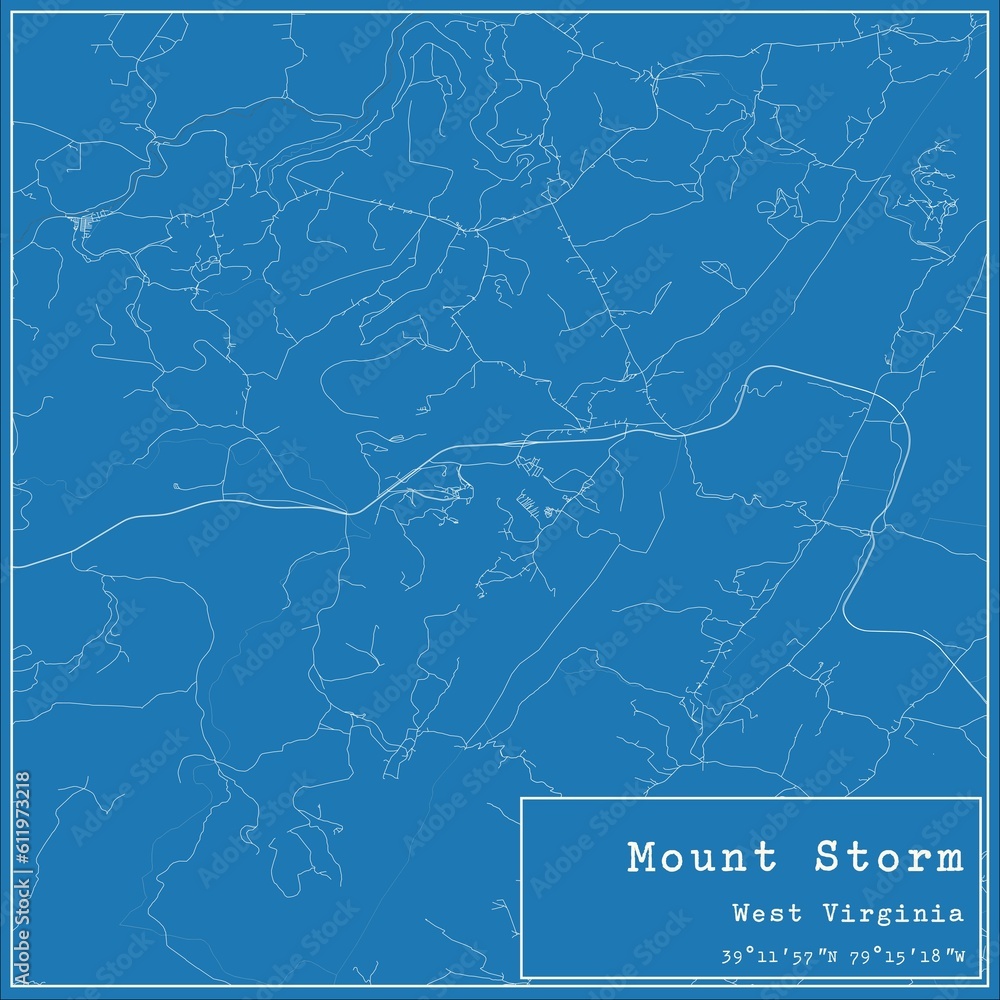 Blueprint US city map of Mount Storm, West Virginia.