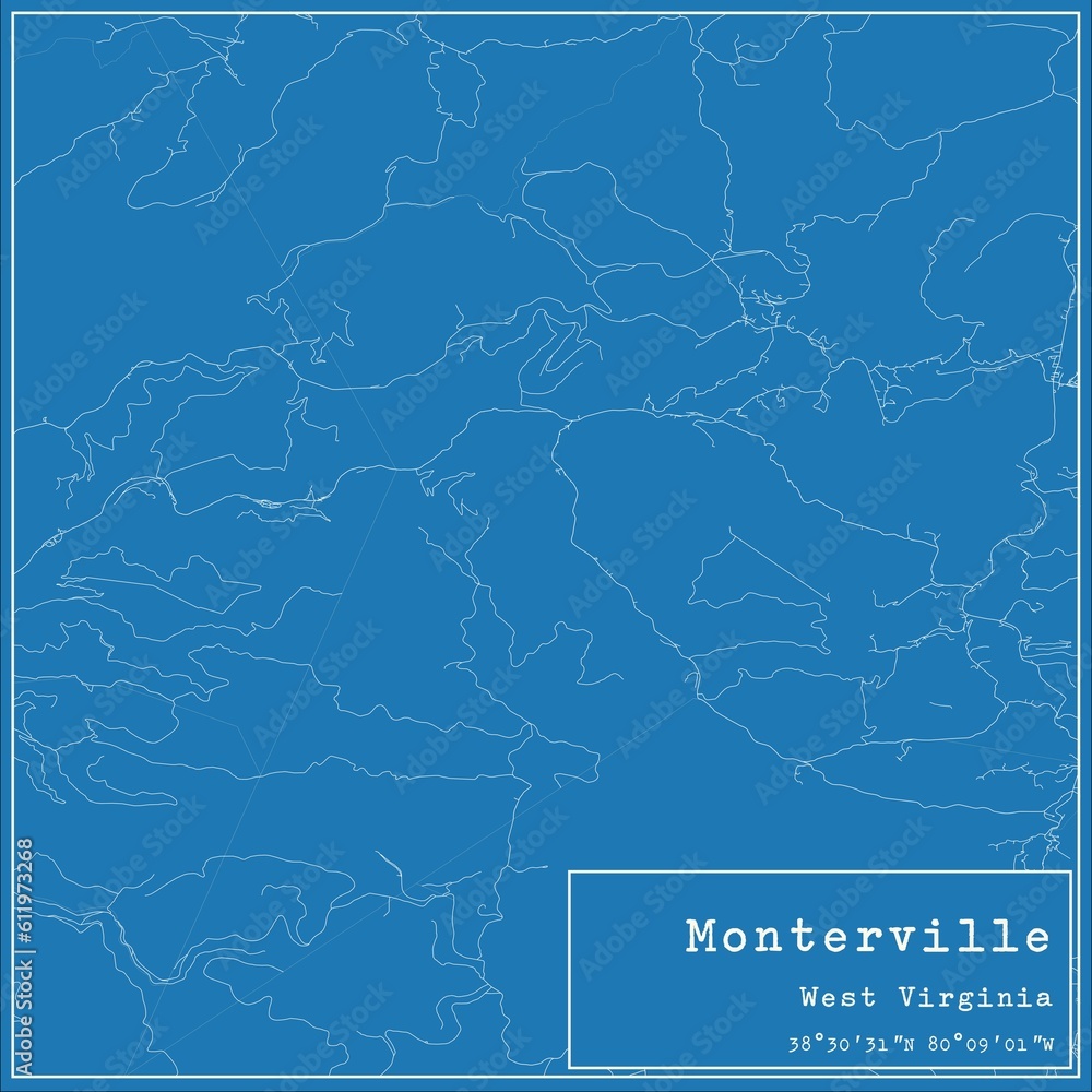 Blueprint US city map of Monterville, West Virginia. Blueprint US city map of Monterville, West Virginia.