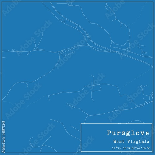 Blueprint US city map of Pursglove, West Virginia.