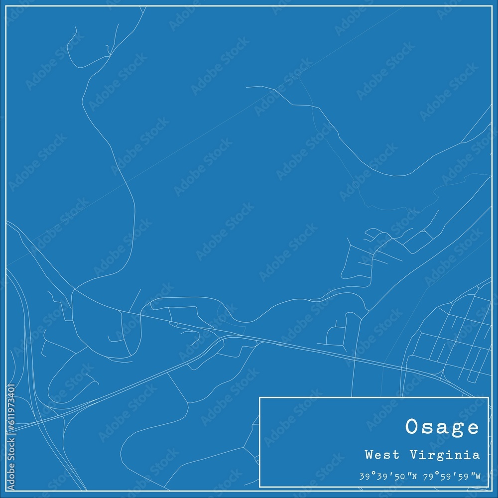 Fototapeta premium Blueprint US city map of Osage, West Virginia.