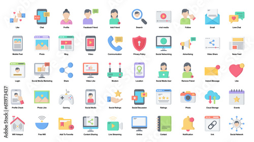 Social Media Flat Iconset Internet Network Color Icon Bundle
