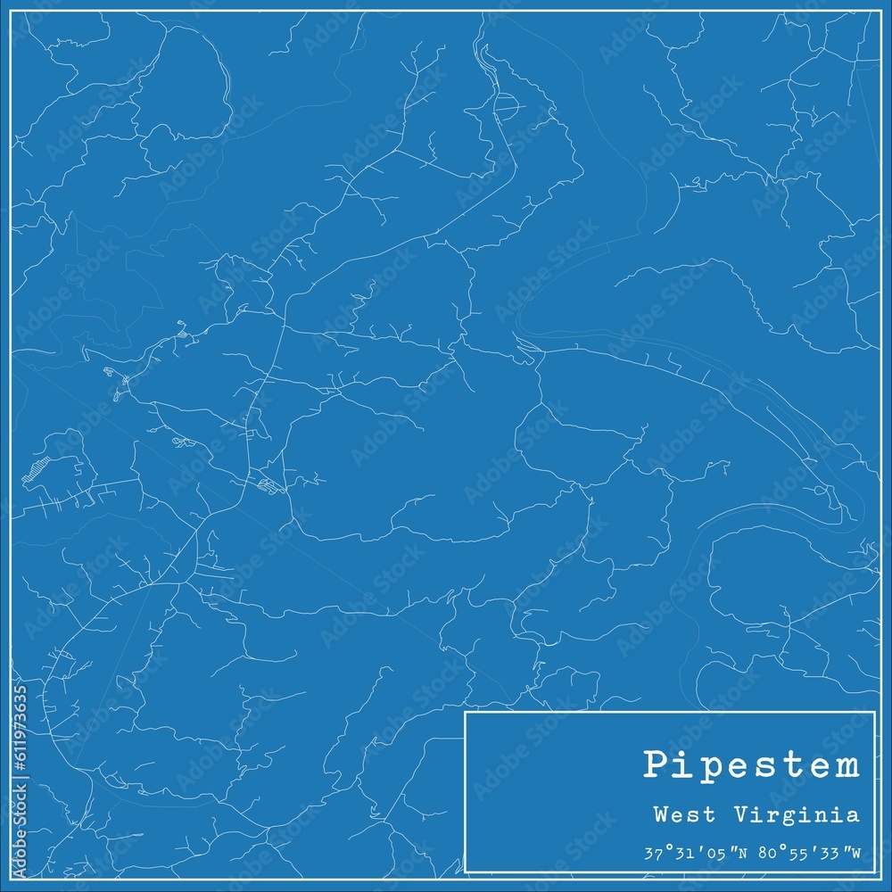 Blueprint US city map of Pipestem, West Virginia.