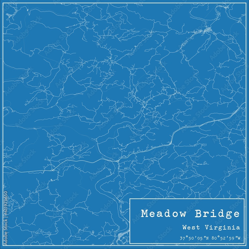 Blueprint US city map of Meadow Bridge, West Virginia.