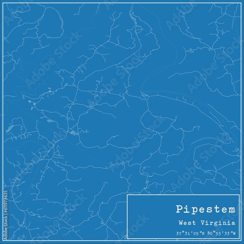Blueprint US city map of Pipestem, West Virginia.