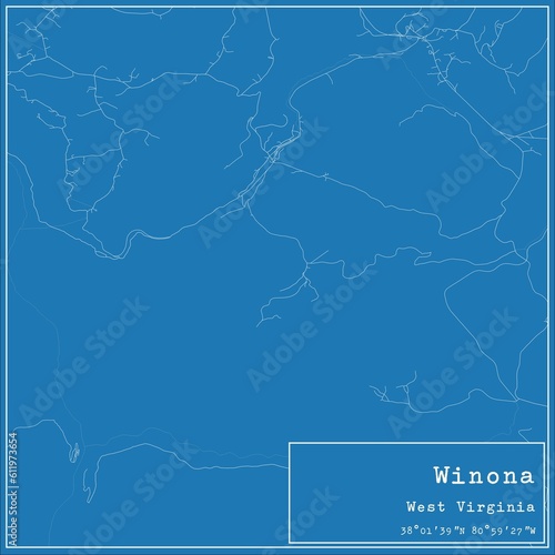 Blueprint US city map of Winona  West Virginia.