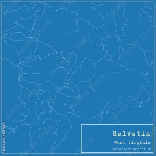 Blueprint US city map of Helvetia, West Virginia.