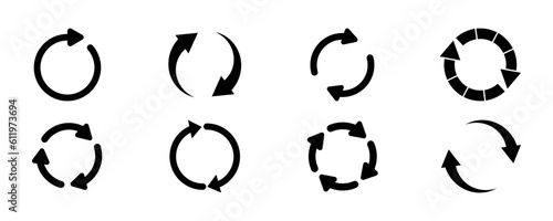 Set of rotate arrows vector icons. Recycle, reload, refresh sign. Black circular arrow. Repeat arrow. photo