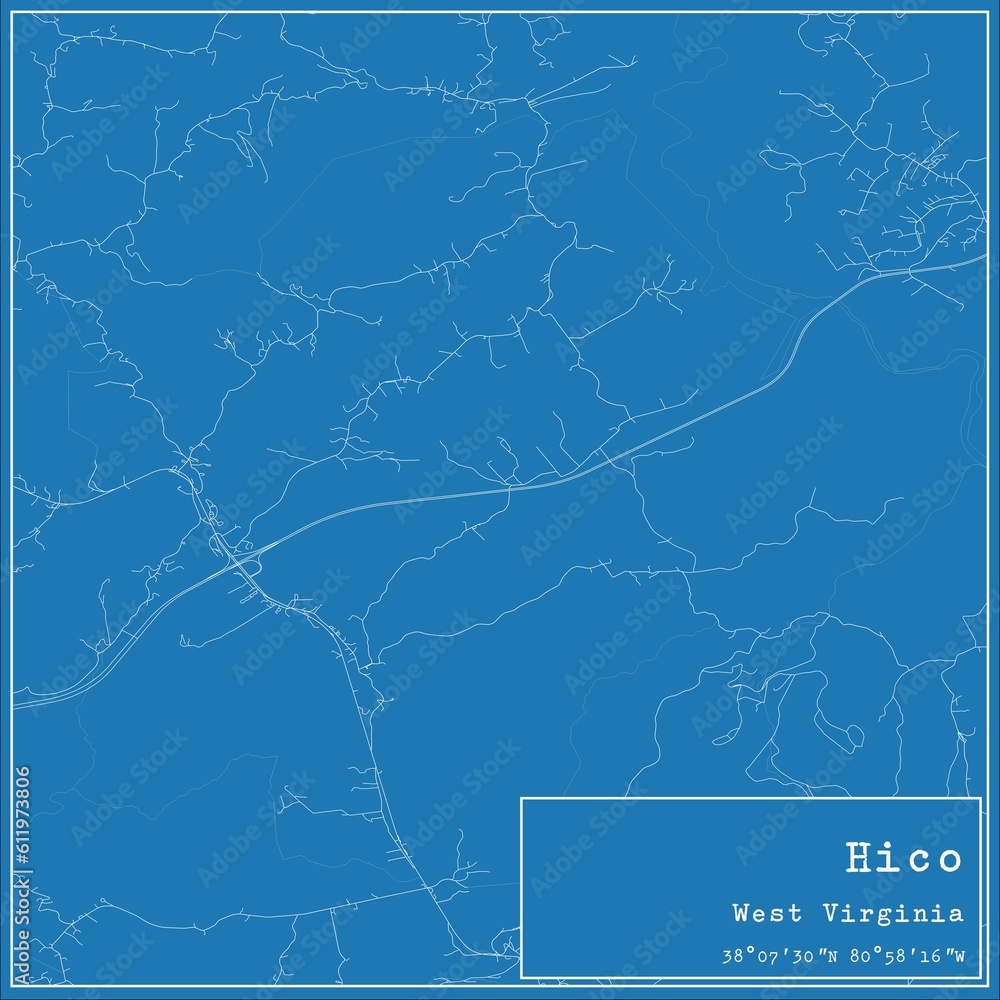 Blueprint US city map of Hico, West Virginia.