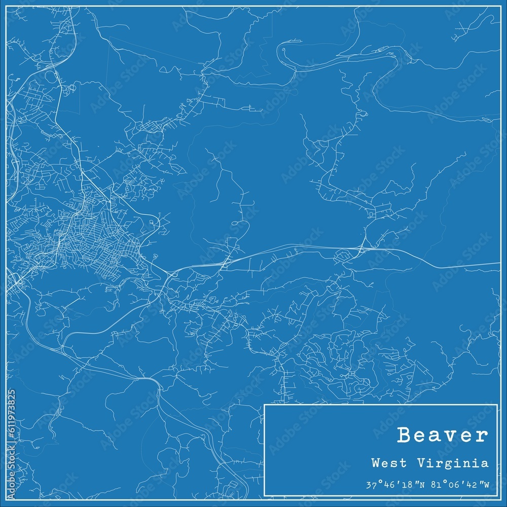 Blueprint US city map of Beaver, West Virginia.