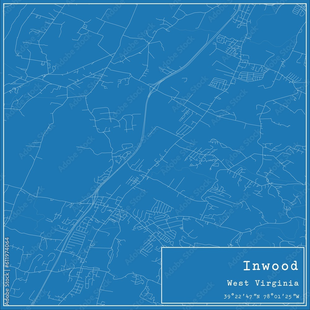 Blueprint US city map of Inwood, West Virginia.