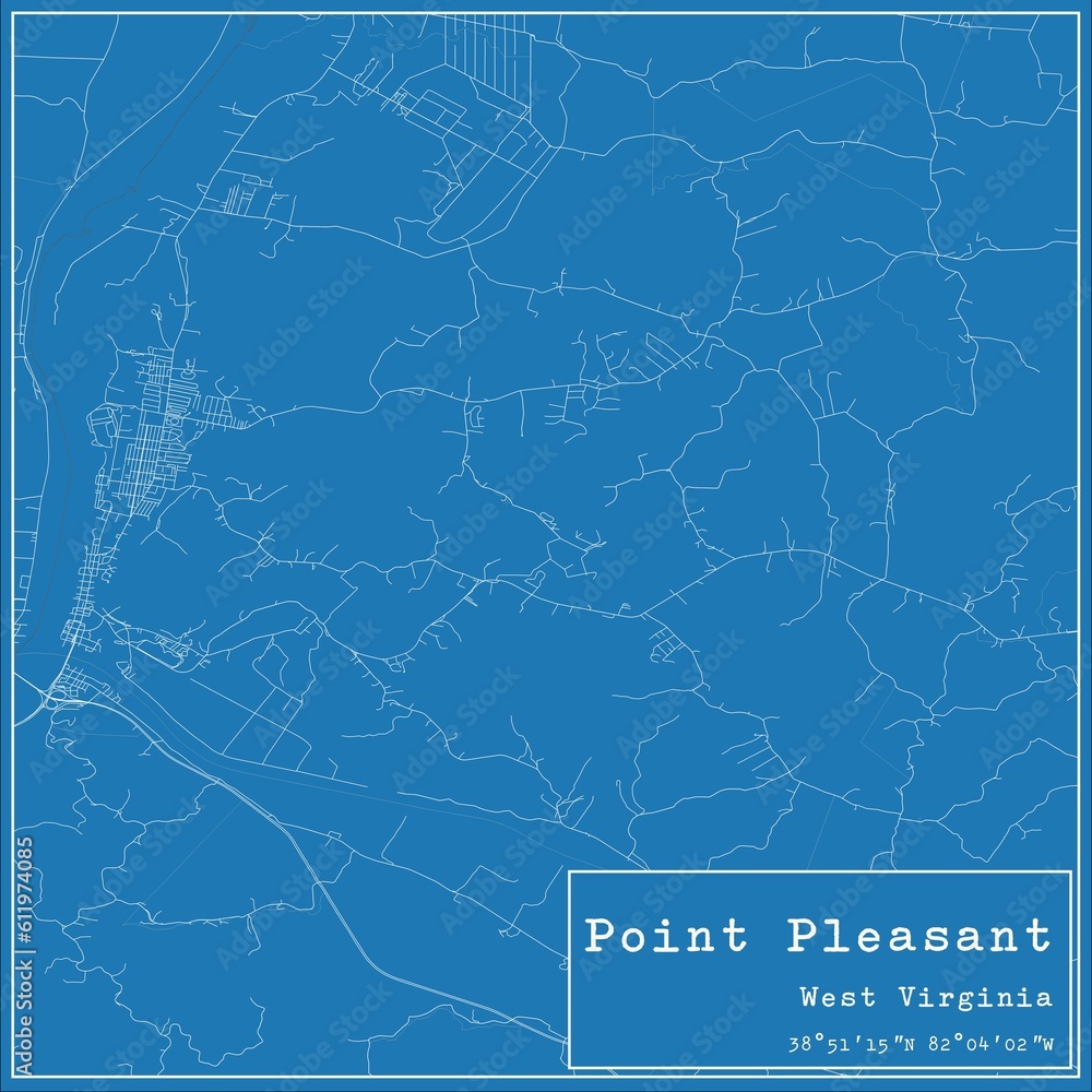 Blueprint US city map of Point Pleasant, West Virginia.