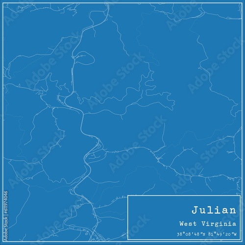 Blueprint US city map of Julian  West Virginia.