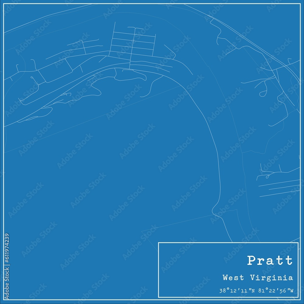 Blueprint US city map of Pratt, West Virginia.