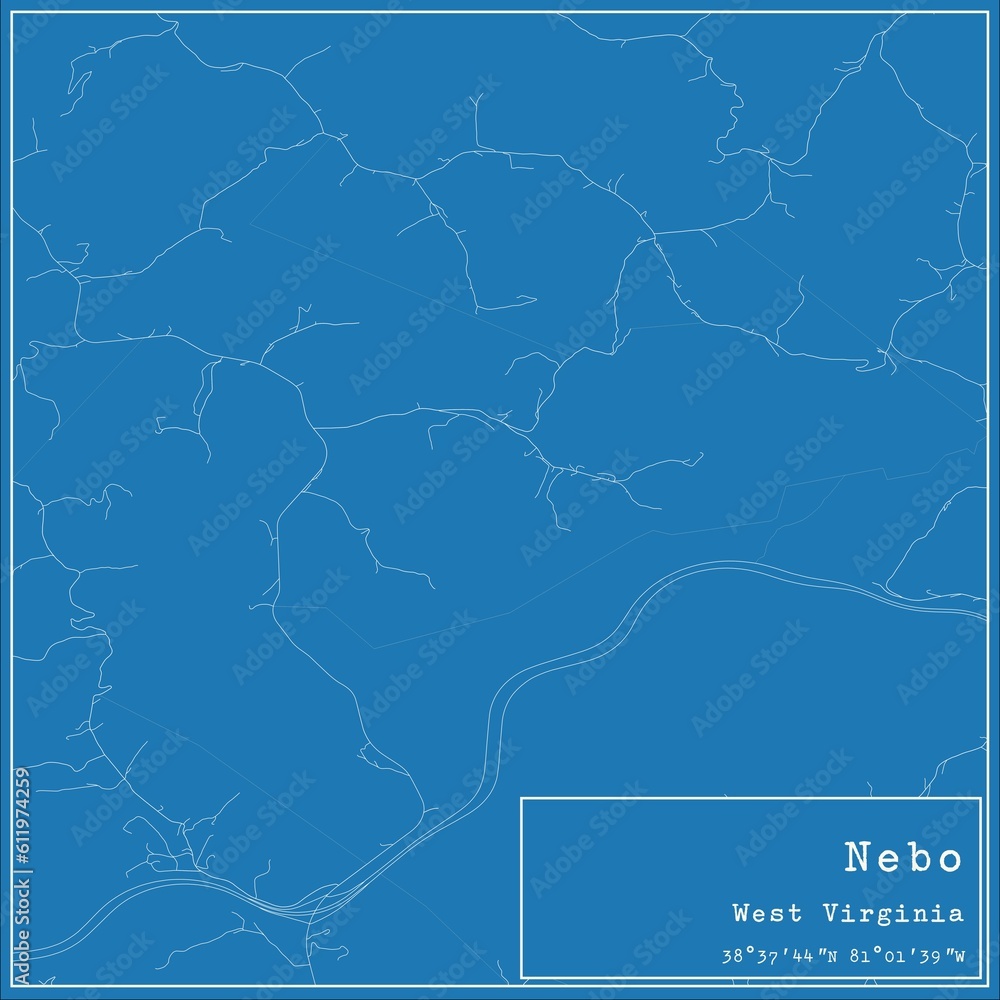 Blueprint US city map of Nebo, West Virginia.