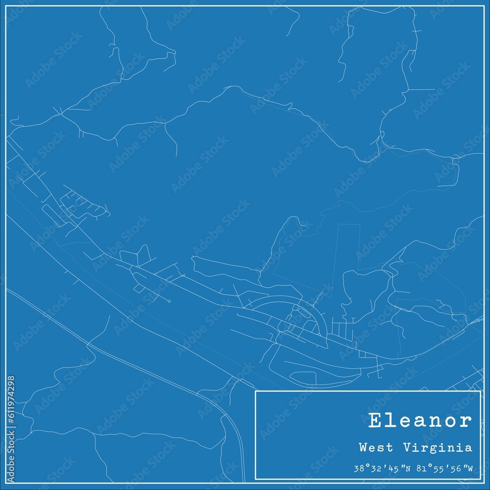 Blueprint US city map of Eleanor, West Virginia. Stock Illustration