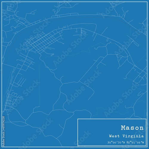 Blueprint US city map of Mason  West Virginia.