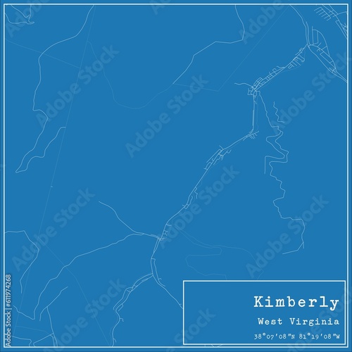 Blueprint US city map of Kimberly, West Virginia.