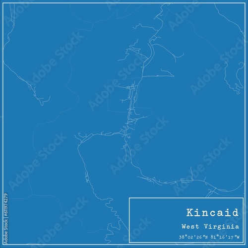 Blueprint US city map of Kincaid, West Virginia. photo