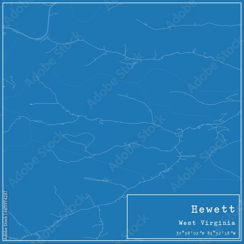 Blueprint US city map of Hewett, West Virginia. photo