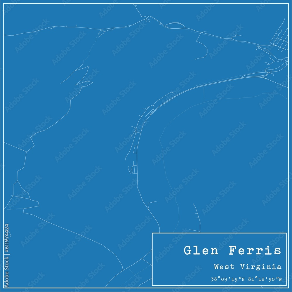 Blueprint US city map of Glen Ferris, West Virginia.