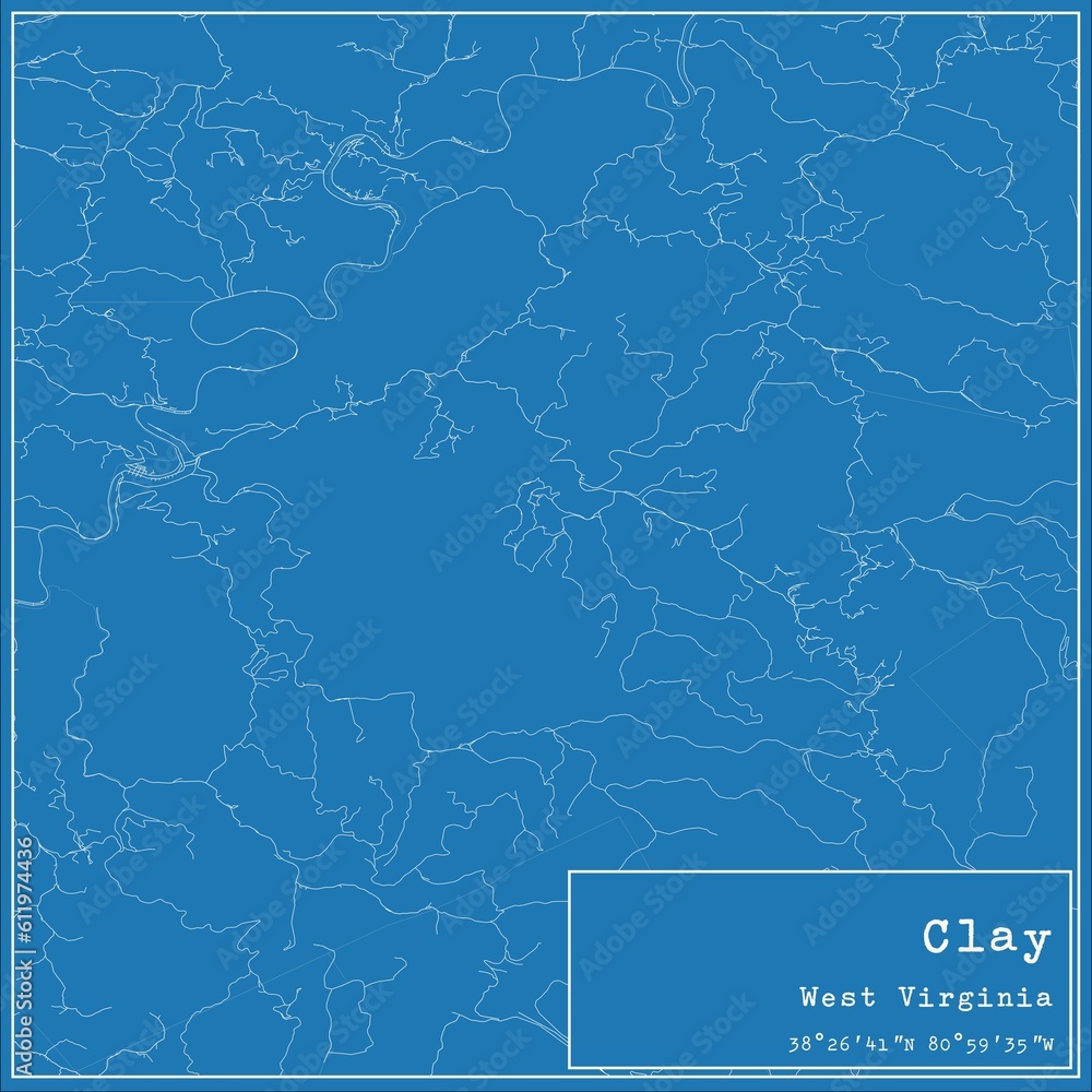 Blueprint US city map of Clay, West Virginia.