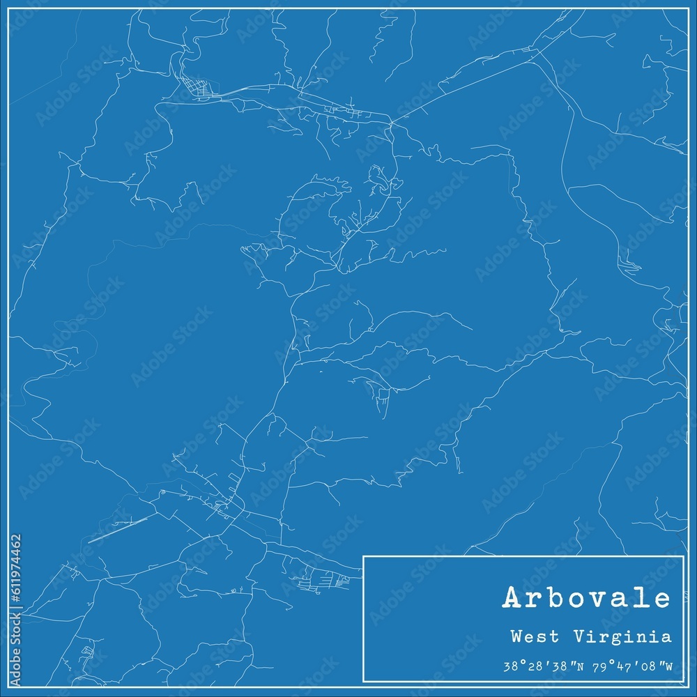 Blueprint US city map of Arbovale, West Virginia.