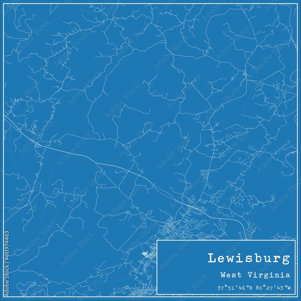Blueprint US city map of Lewisburg, West Virginia.