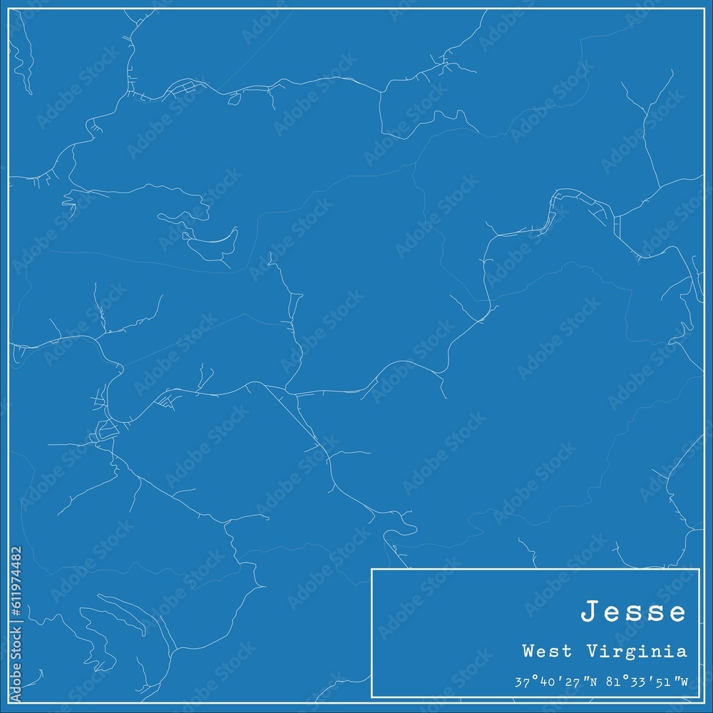 Obraz premium Blueprint US city map of Jesse, West Virginia.
