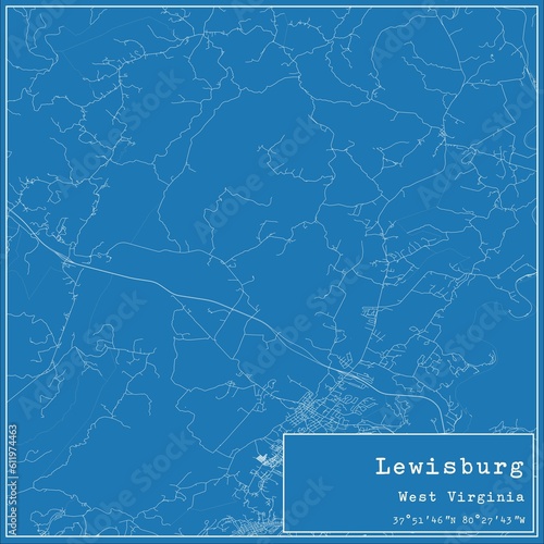 Blueprint US city map of Lewisburg, West Virginia.