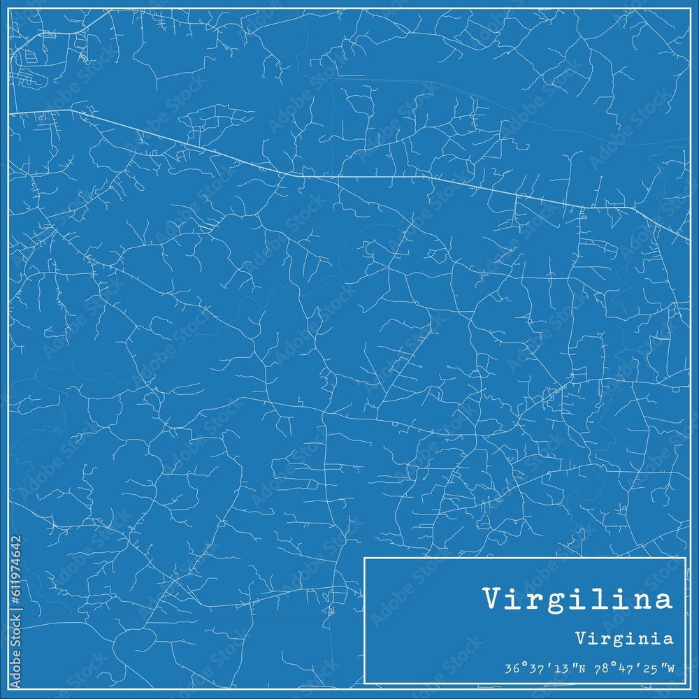 Blueprint US city map of Virgilina, Virginia.