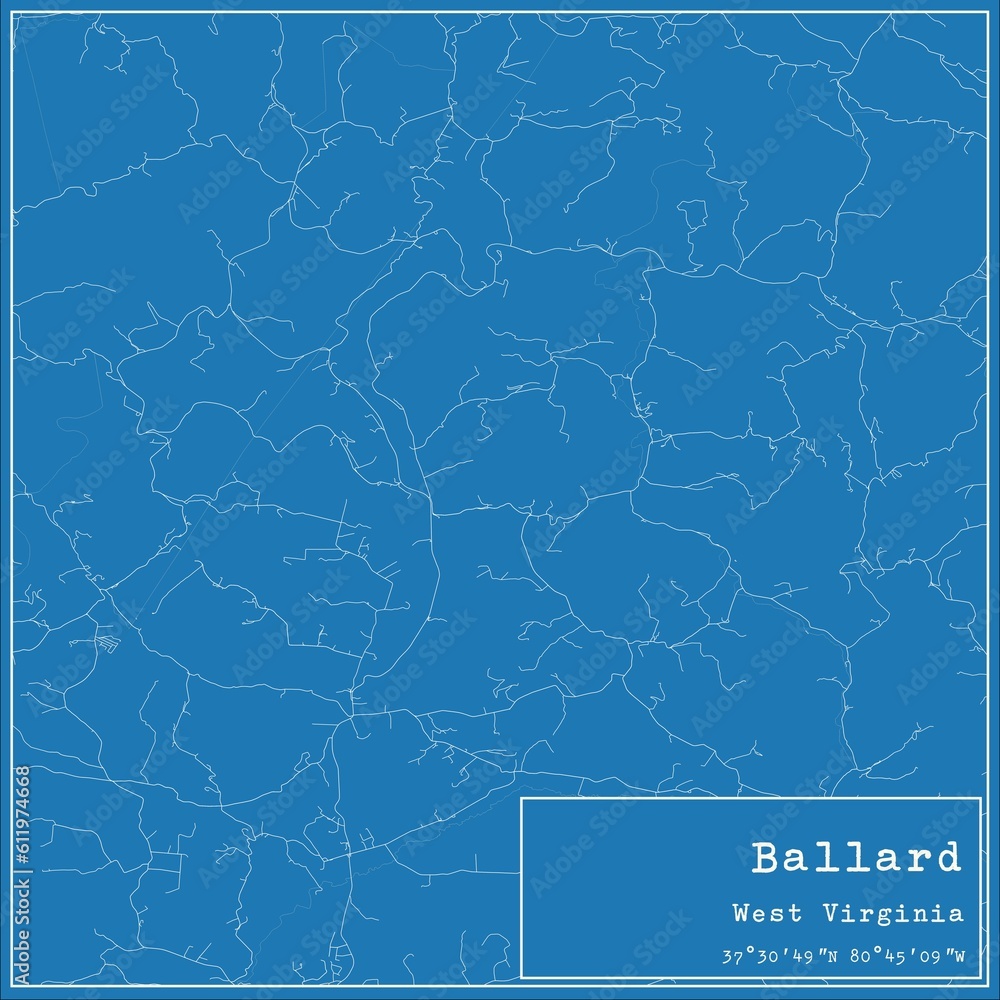 Blueprint US city map of Ballard, West Virginia.