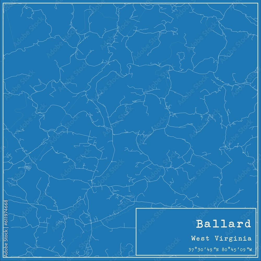 Obraz premium Blueprint US city map of Ballard, West Virginia.