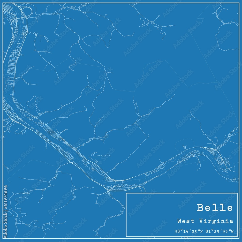 Blueprint US city map of Belle, West Virginia.
