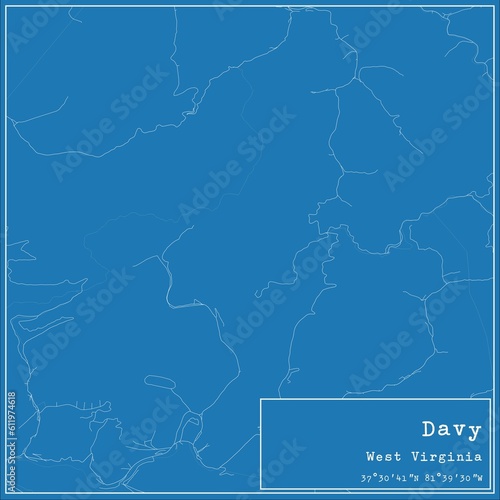 Blueprint US city map of Davy, West Virginia.