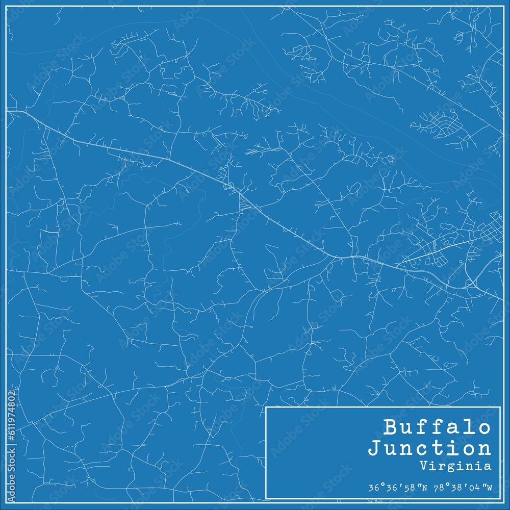 Blueprint US city map of Buffalo Junction, Virginia.