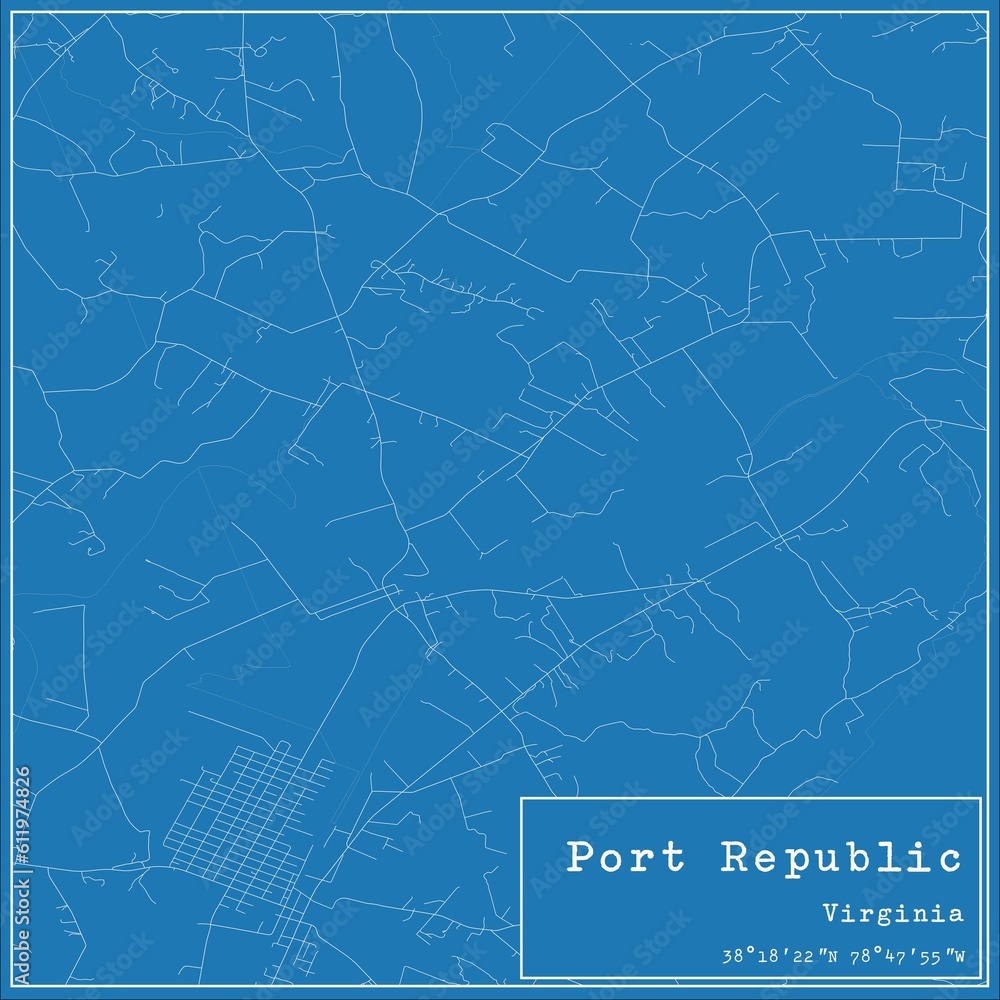 Fototapeta premium Blueprint US city map of Port Republic, Virginia.