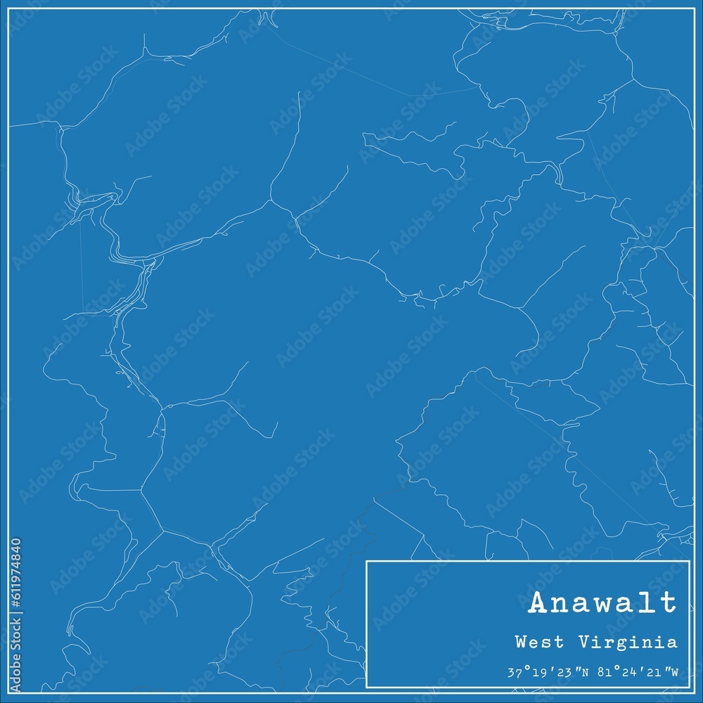 Blueprint US city map of Anawalt, West Virginia.
