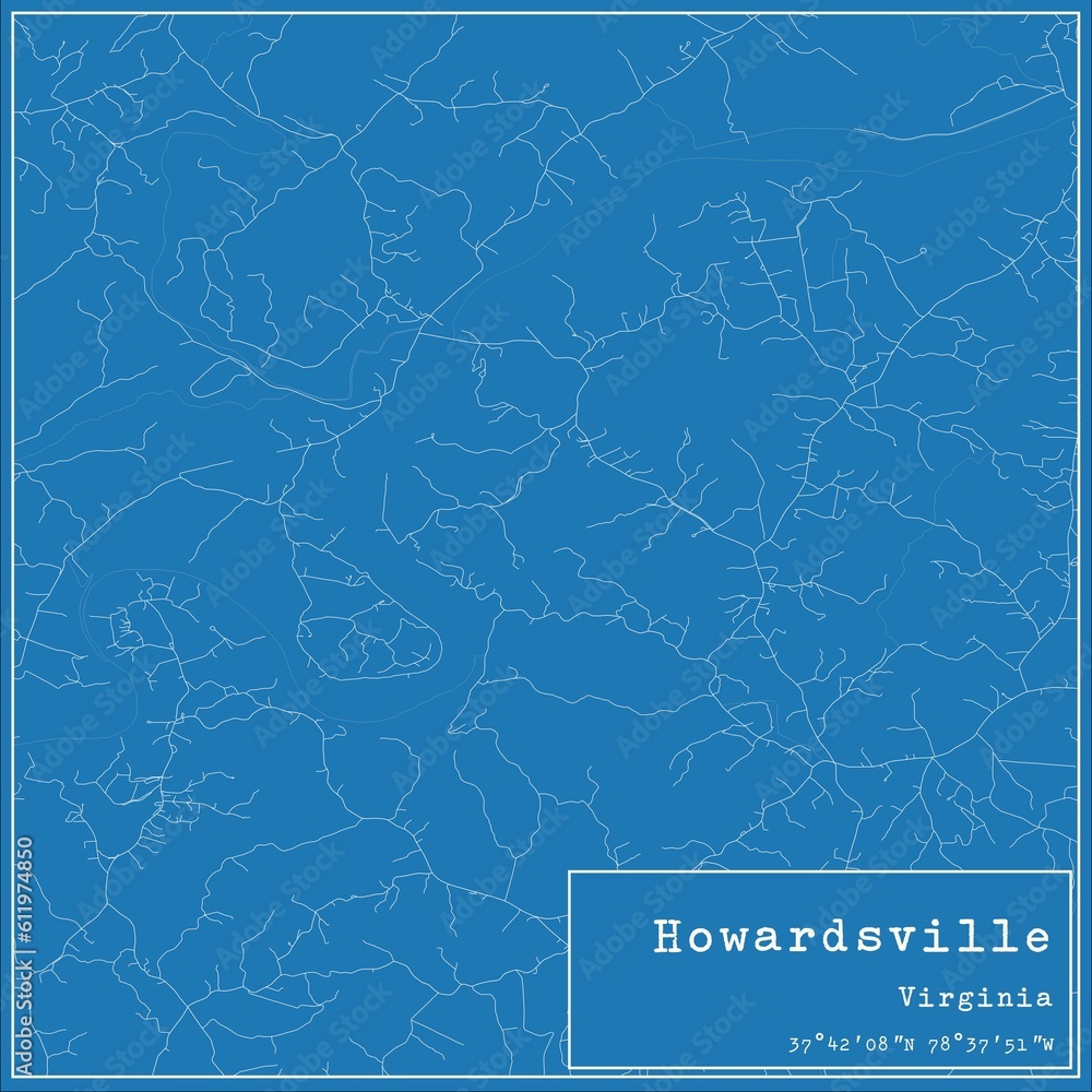 Blueprint US city map of Howardsville, Virginia.