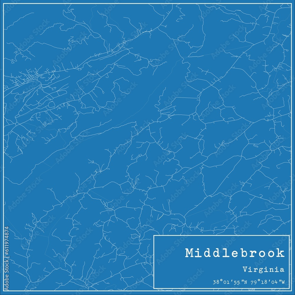 Blueprint US city map of Middlebrook, Virginia.