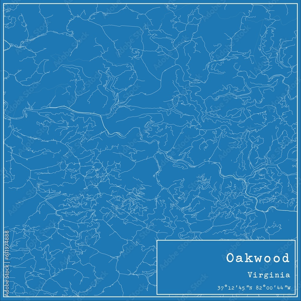 Fototapeta premium Blueprint US city map of Oakwood, Virginia.