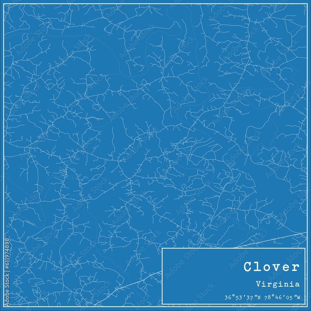 Blueprint US city map of Clover, Virginia.