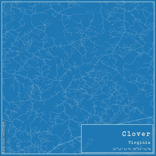 Blueprint US city map of Clover  Virginia.