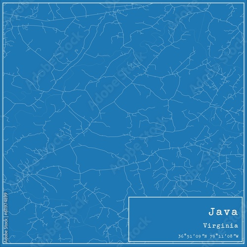 Blueprint US city map of Java, Virginia.