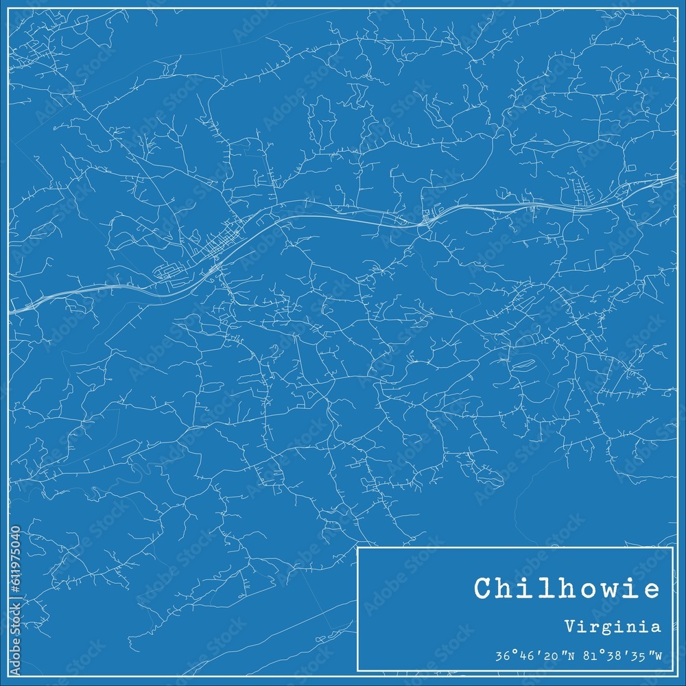 Blueprint US city map of Chilhowie, Virginia.