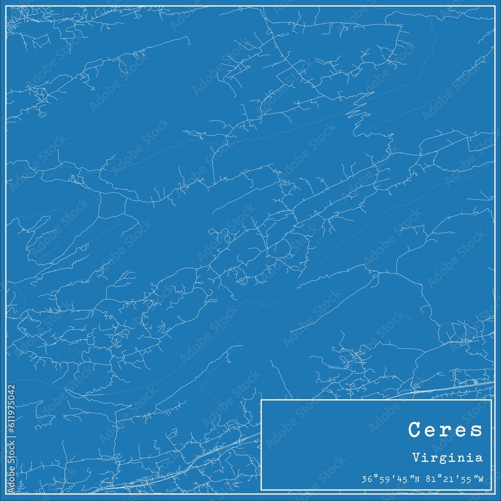 Blueprint US city map of Ceres, Virginia.