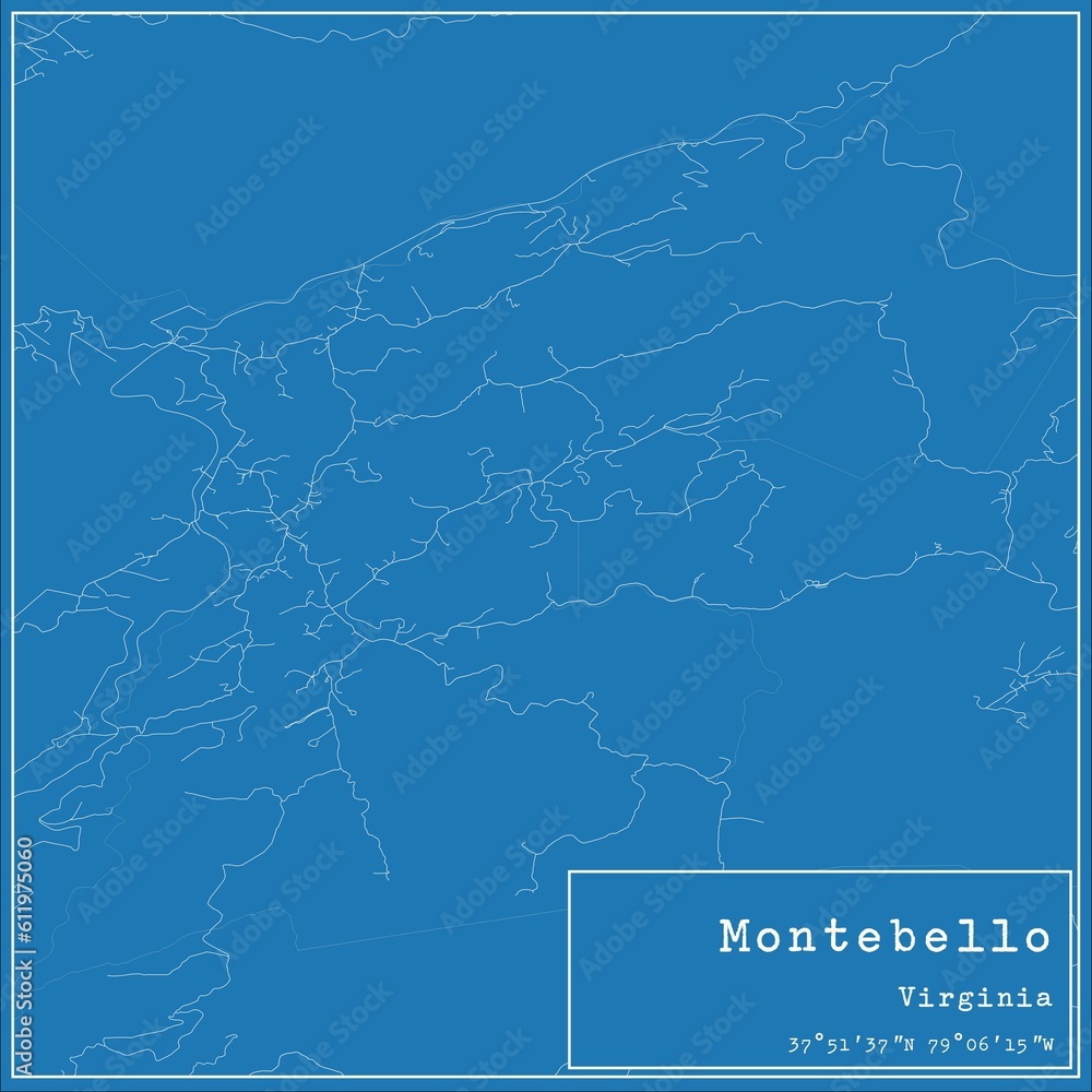 Blueprint US city map of Montebello, Virginia.