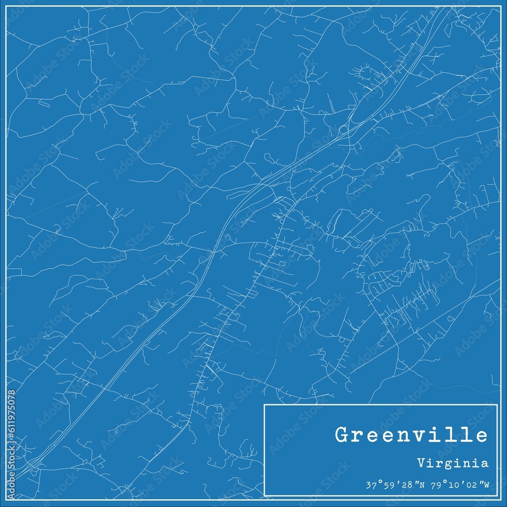 Blueprint US city map of Greenville, Virginia.